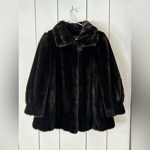 VTG 60s Grandella Faux Fur Coat Sz L-XL Brown USA Union
